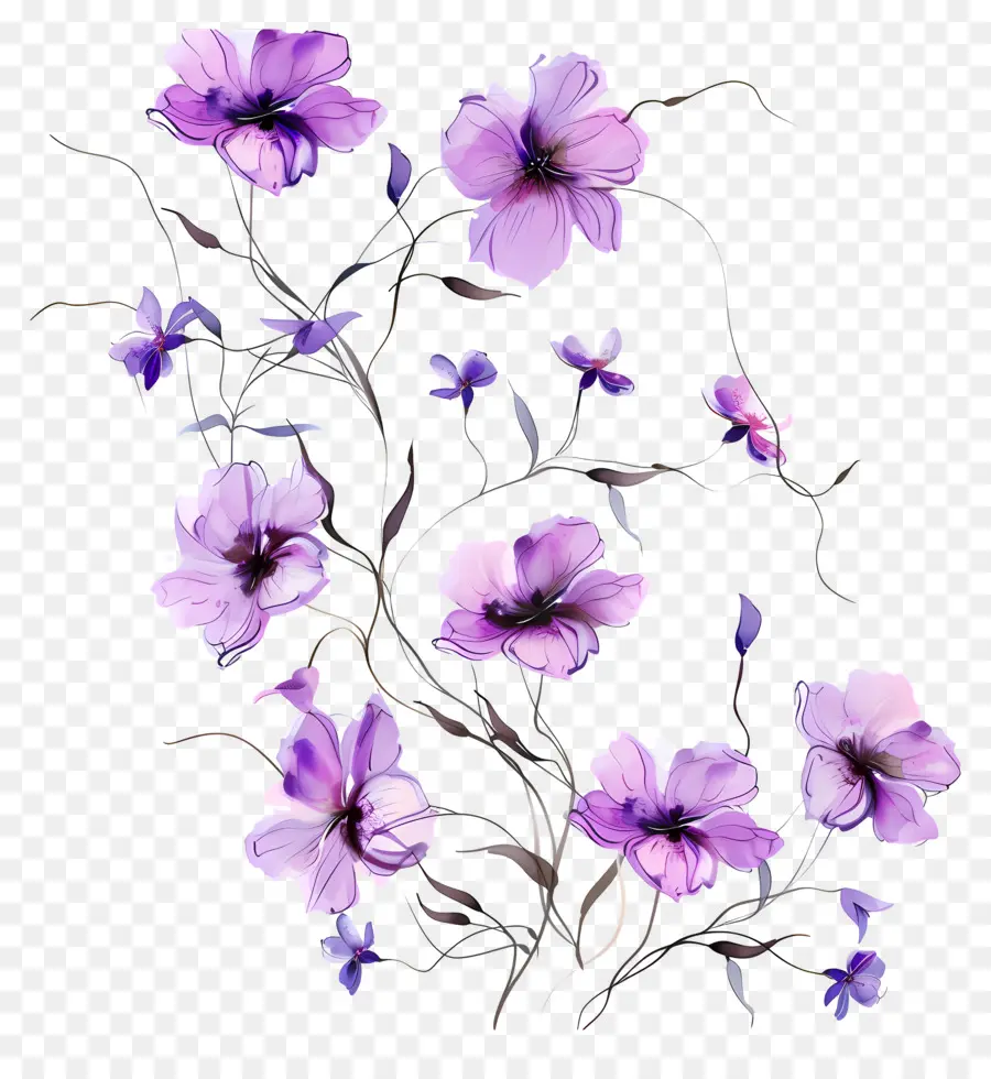 фиолетовые цветы，минималистский дизайн PNG