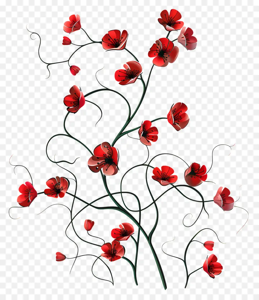 красные цветы，длинные стебли PNG