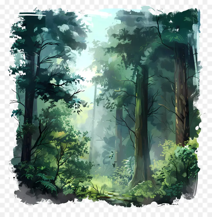 густой лес，живопись лес  PNG