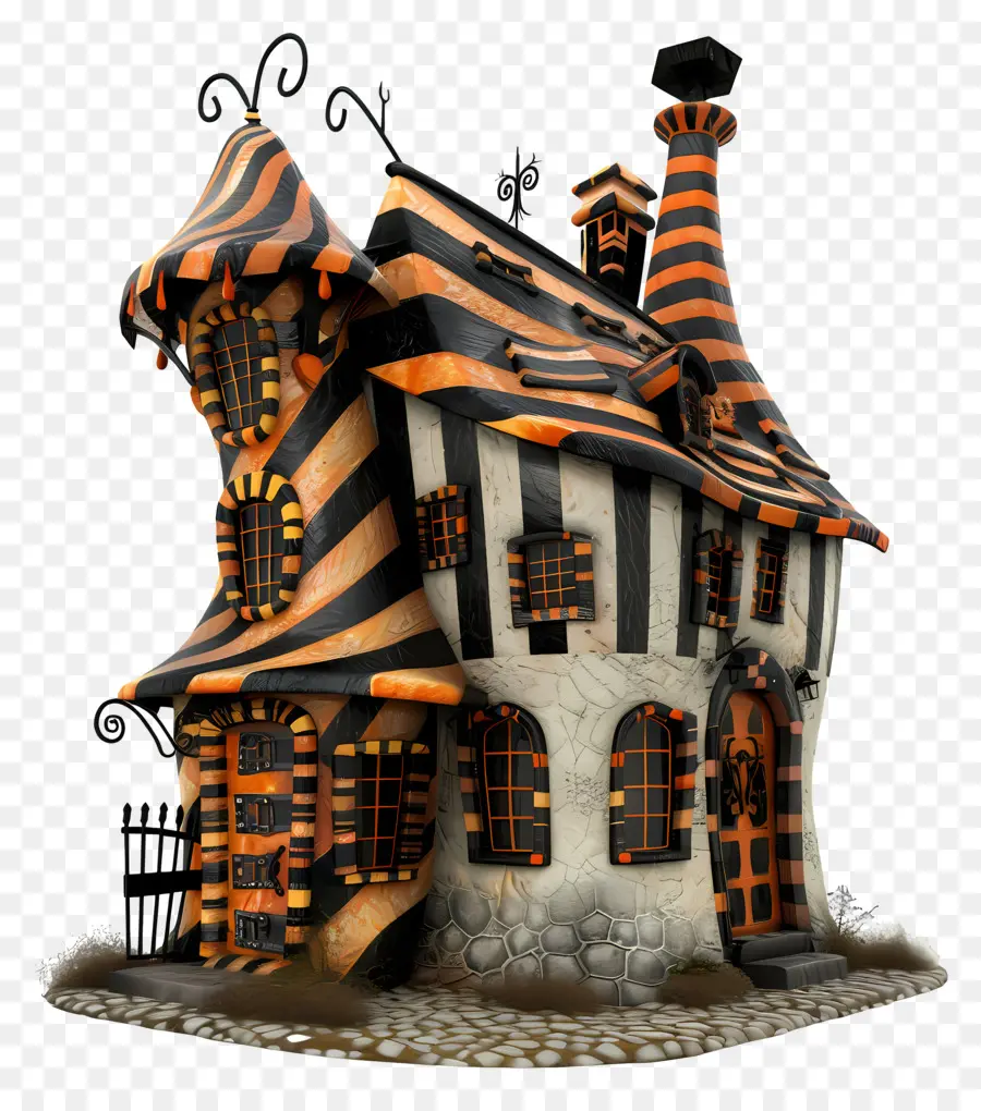 Дом с привидениями，Желтый и черный полосатый дом PNG
