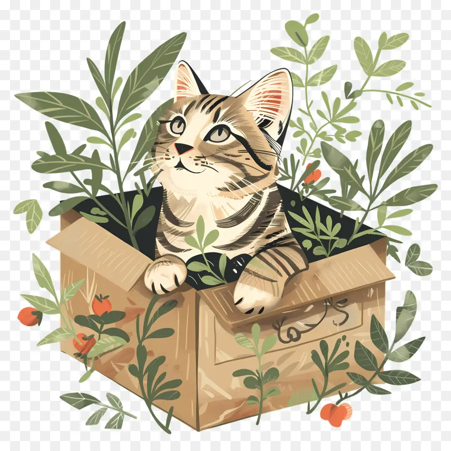полосатый кот，кошка в коробке PNG