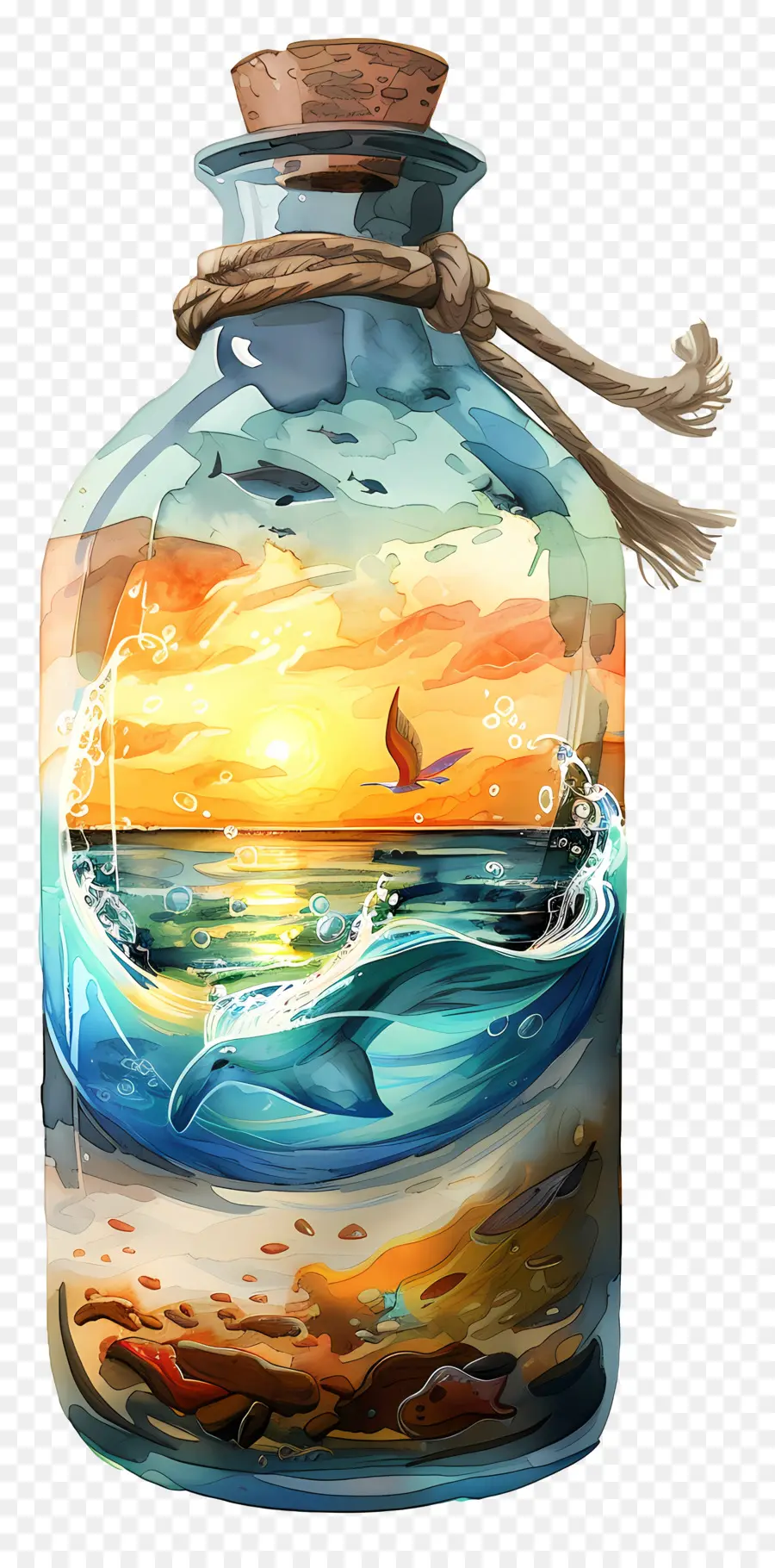 океан в бутылке，Стеклянная бутылка PNG