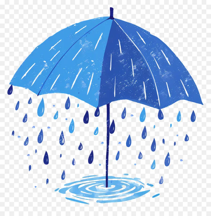 Дождь，синий зонтик PNG
