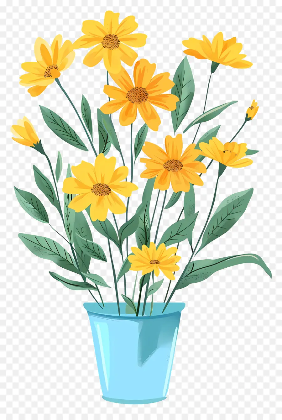 желтые цветы，ваза для цветов PNG