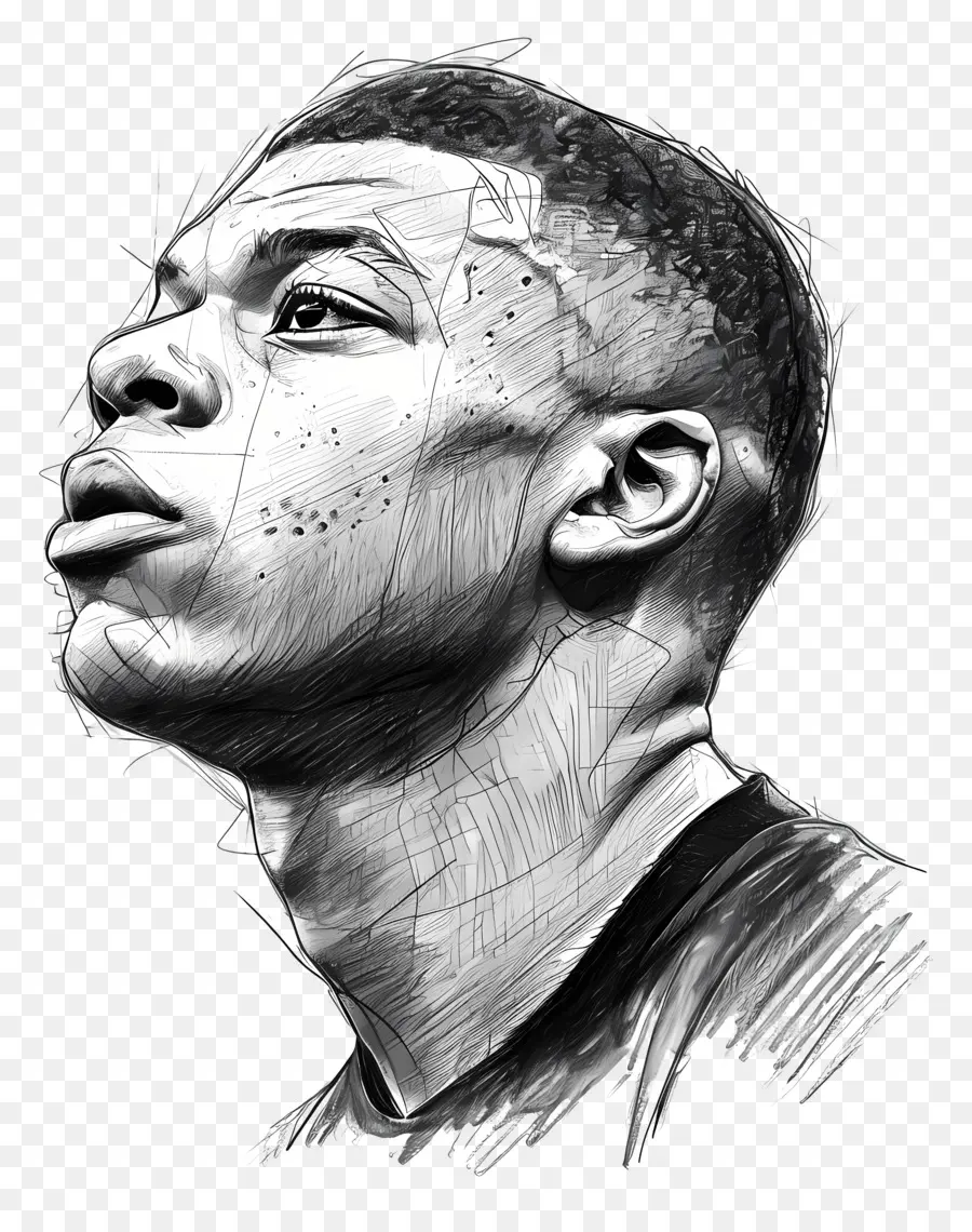 килиан Mbappé，рисунок карандашом PNG