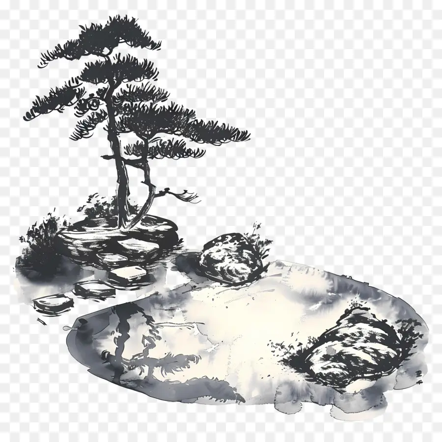 Дзен Сад，Pine Tree PNG