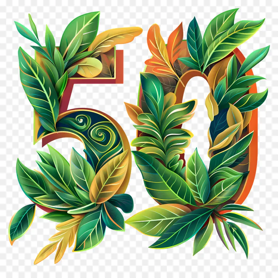 количество 50，листовое искусство PNG