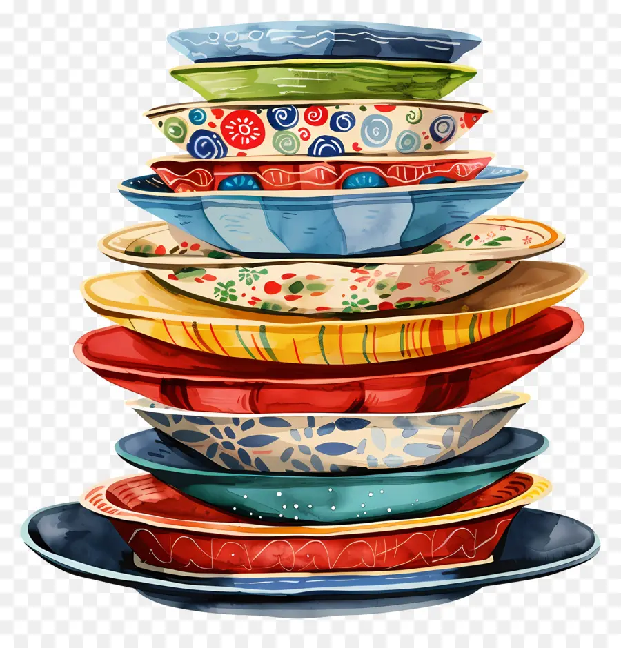 Стоп тарелок，красочные тарелки PNG