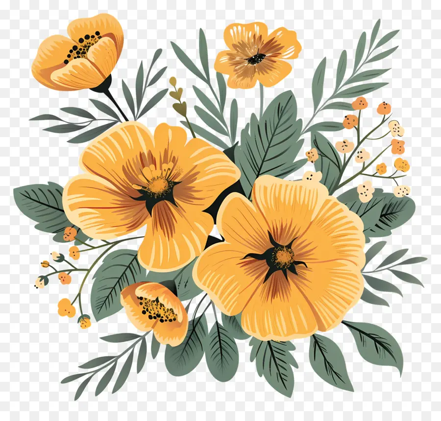 старинные цветок，желтые цветы PNG
