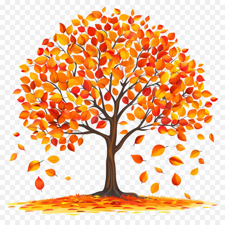 осеннее дерево，падающие листья PNG