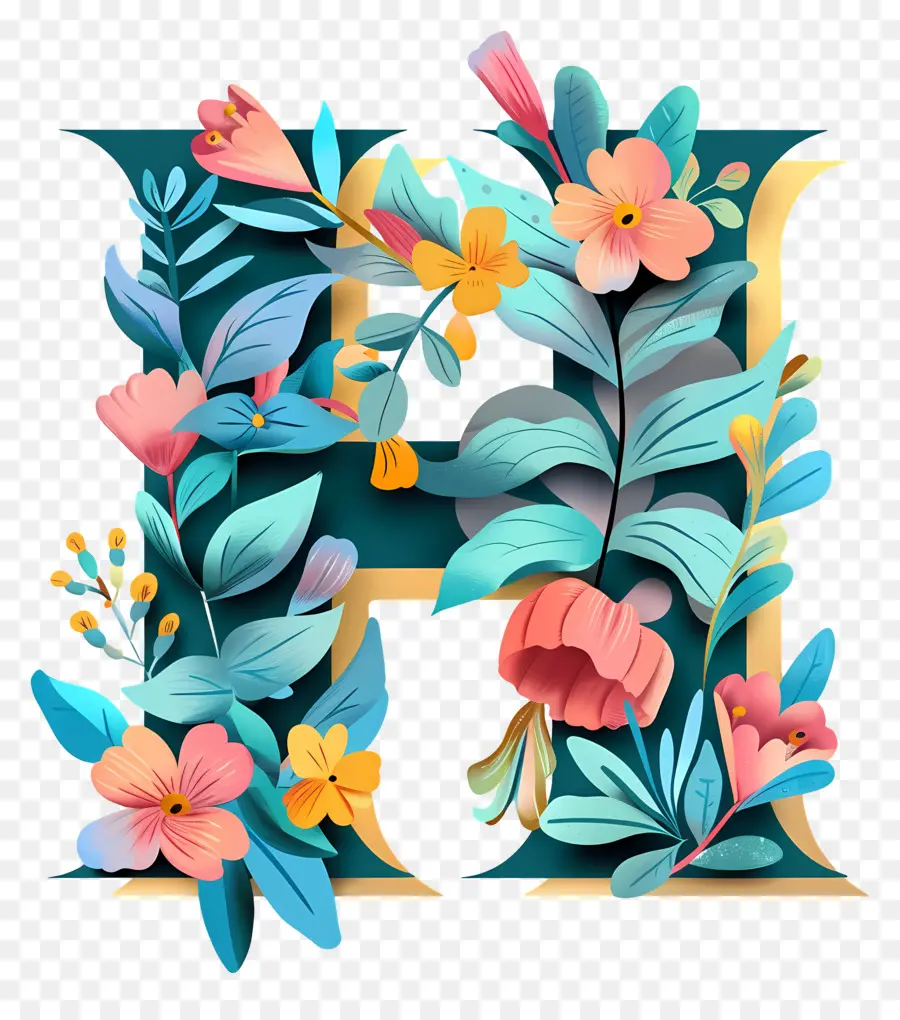 Буква H，цветочная композиция  PNG