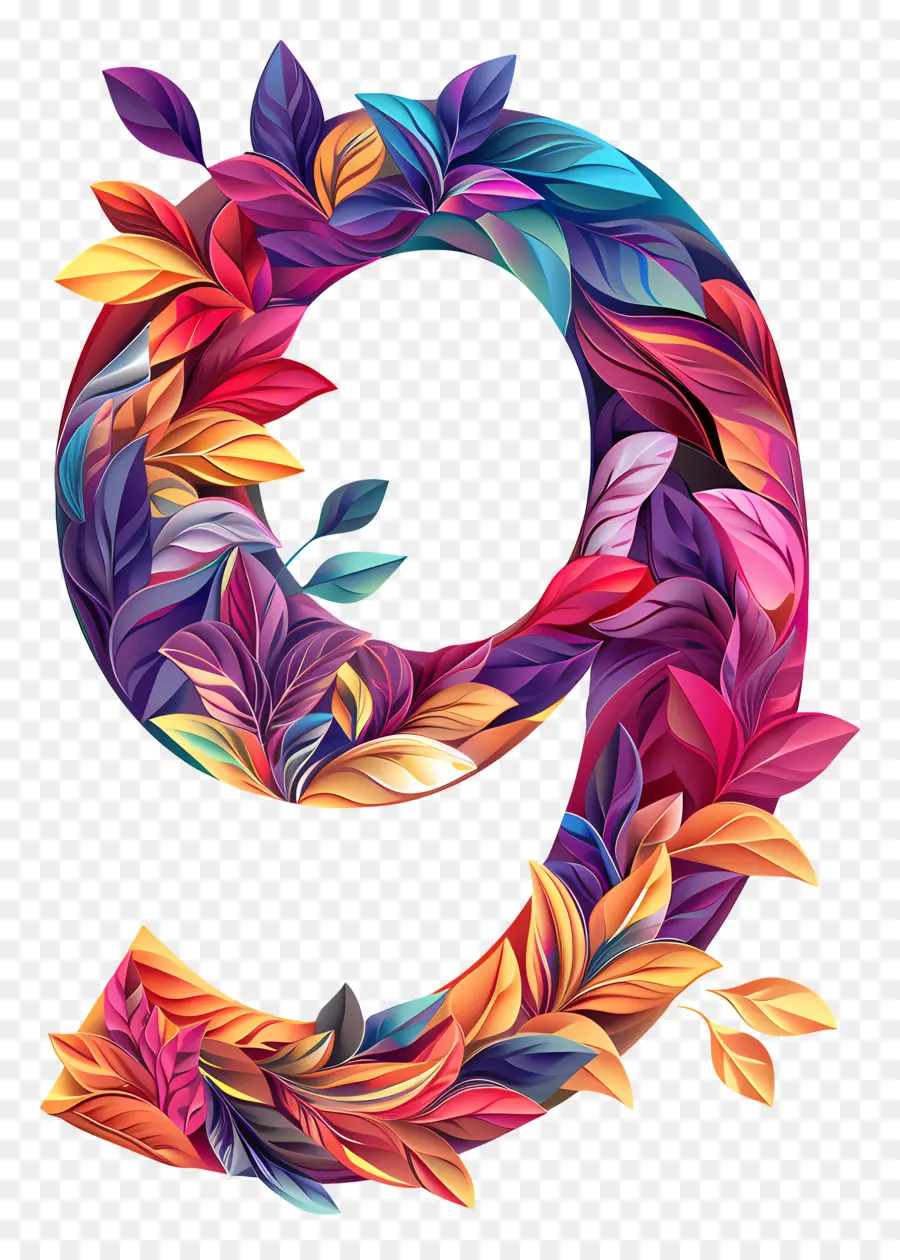 число 9，Floral Pattern PNG