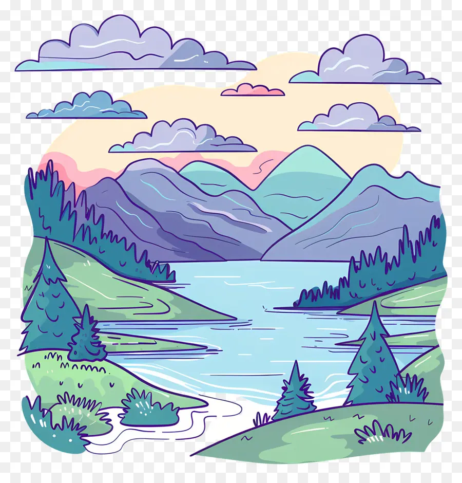 озеро пейзаж，Mountain Landscape PNG