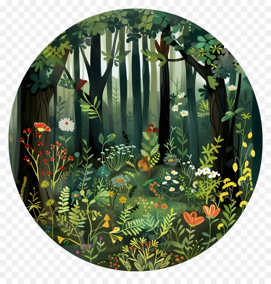 Лесной сад，живопись лес  PNG