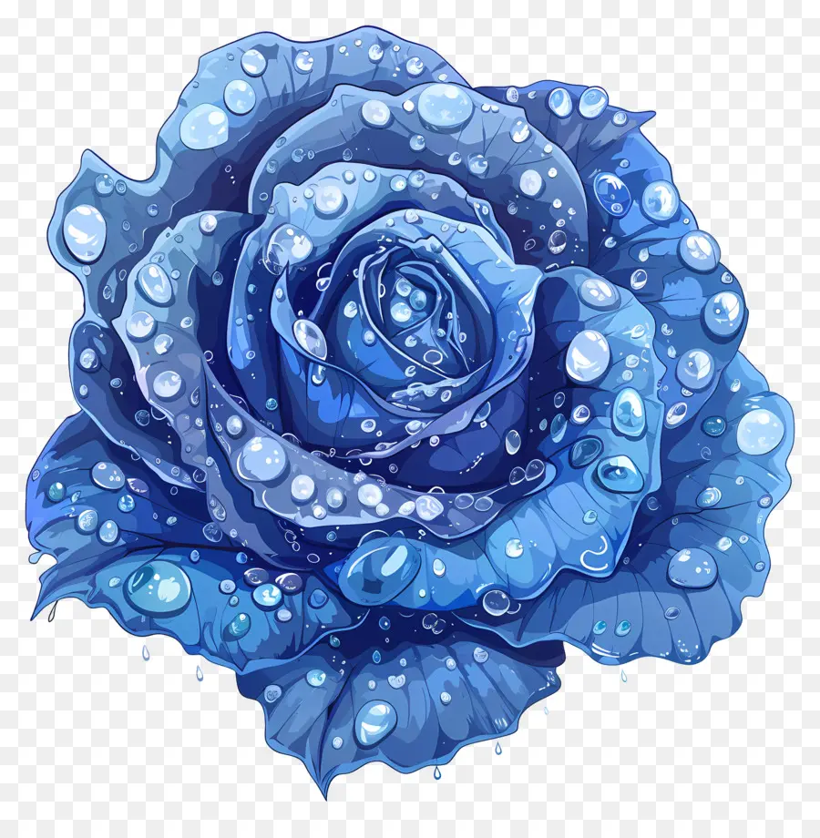 Голубая роза，капли воды PNG