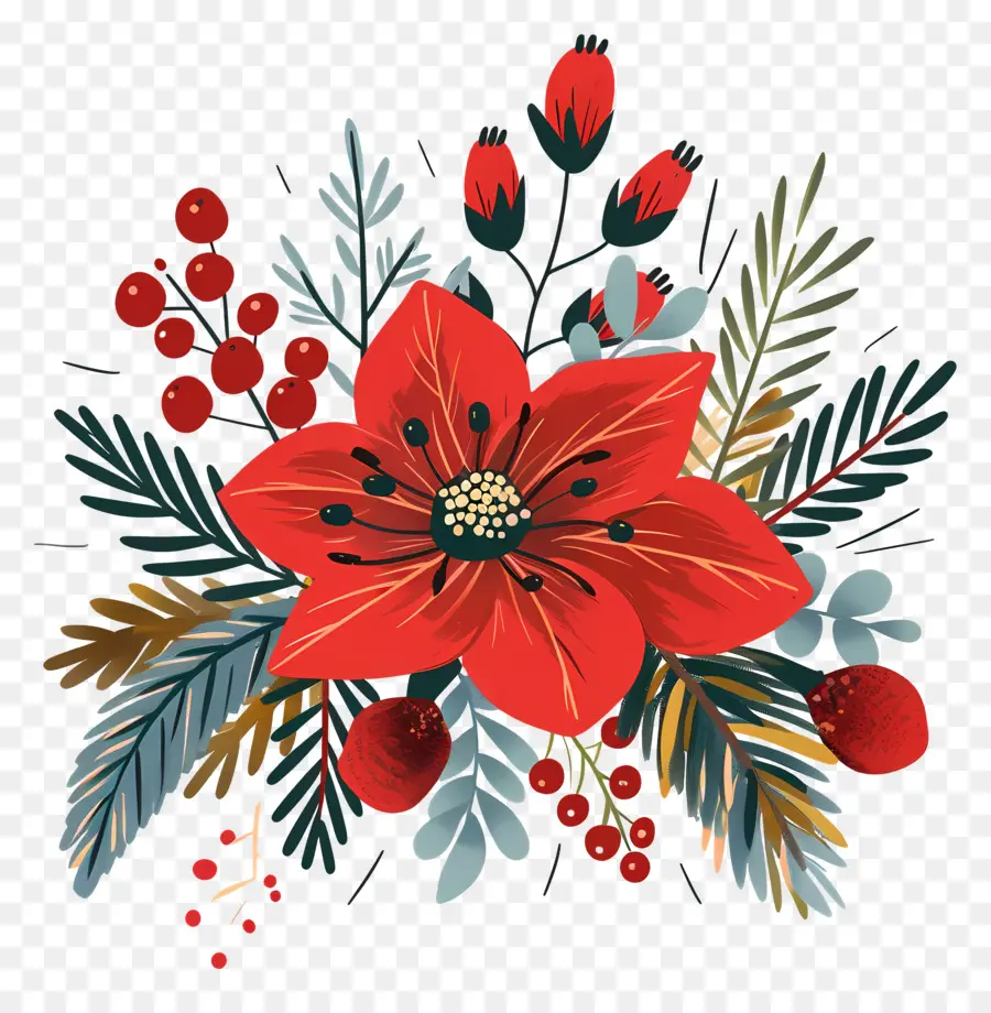 зимний цветок，красный цветок PNG