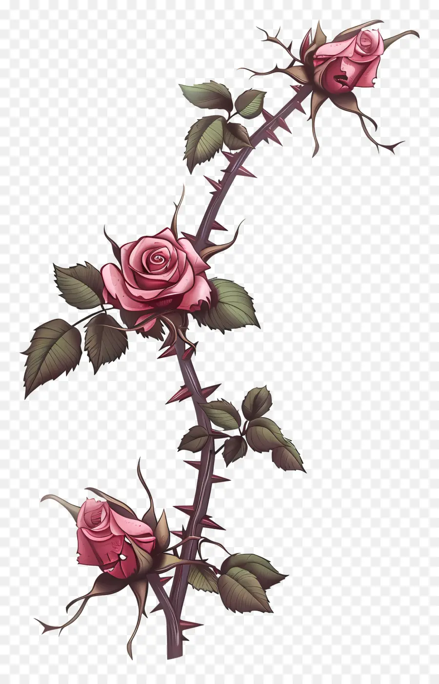 розовые шипы，розовые розы PNG