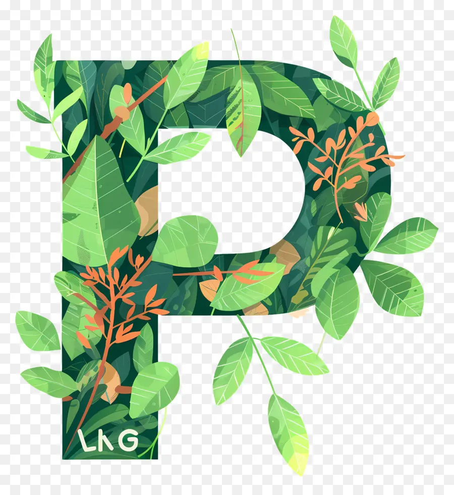 буква р，зеленая лоза PNG