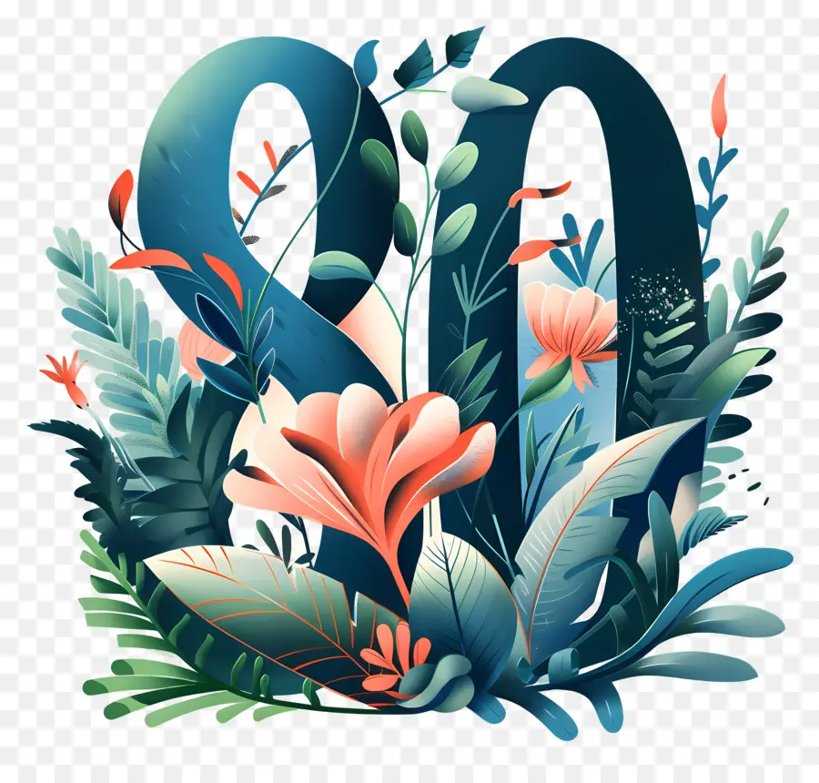 номер 80，цветочный логотип PNG