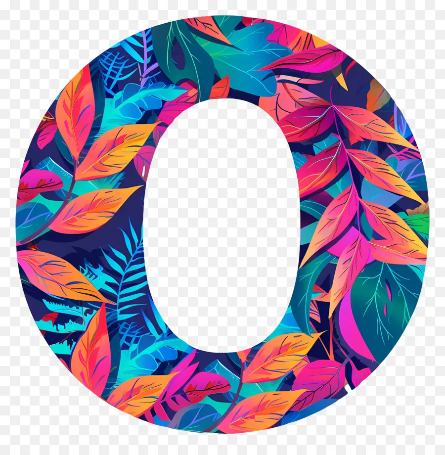 буква O，разноцветные листья PNG