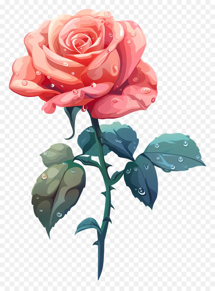 Роза с каплями росы，Pink Rose PNG