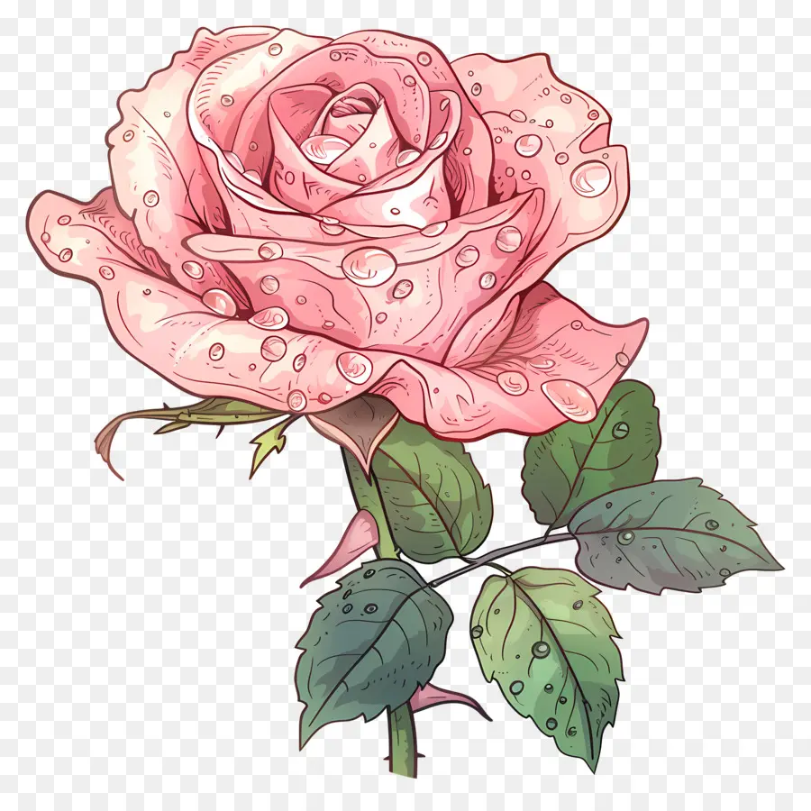 Роза с каплями росы，Pink Rose PNG
