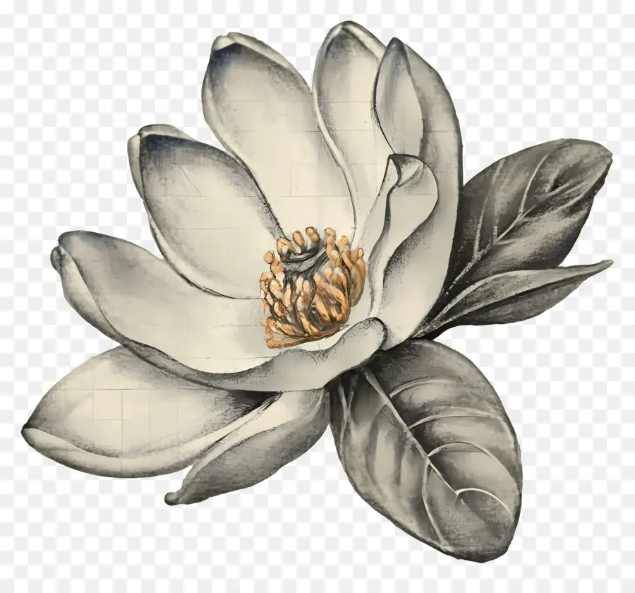 цветок магнолии，черно  белая иллюстрация PNG