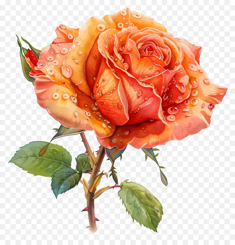 Роза с каплями росы，розовый апельсин PNG