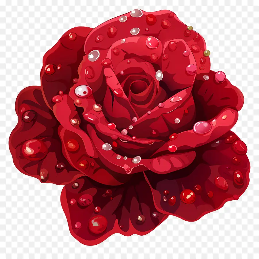 Роза с каплями росы，красная роза PNG