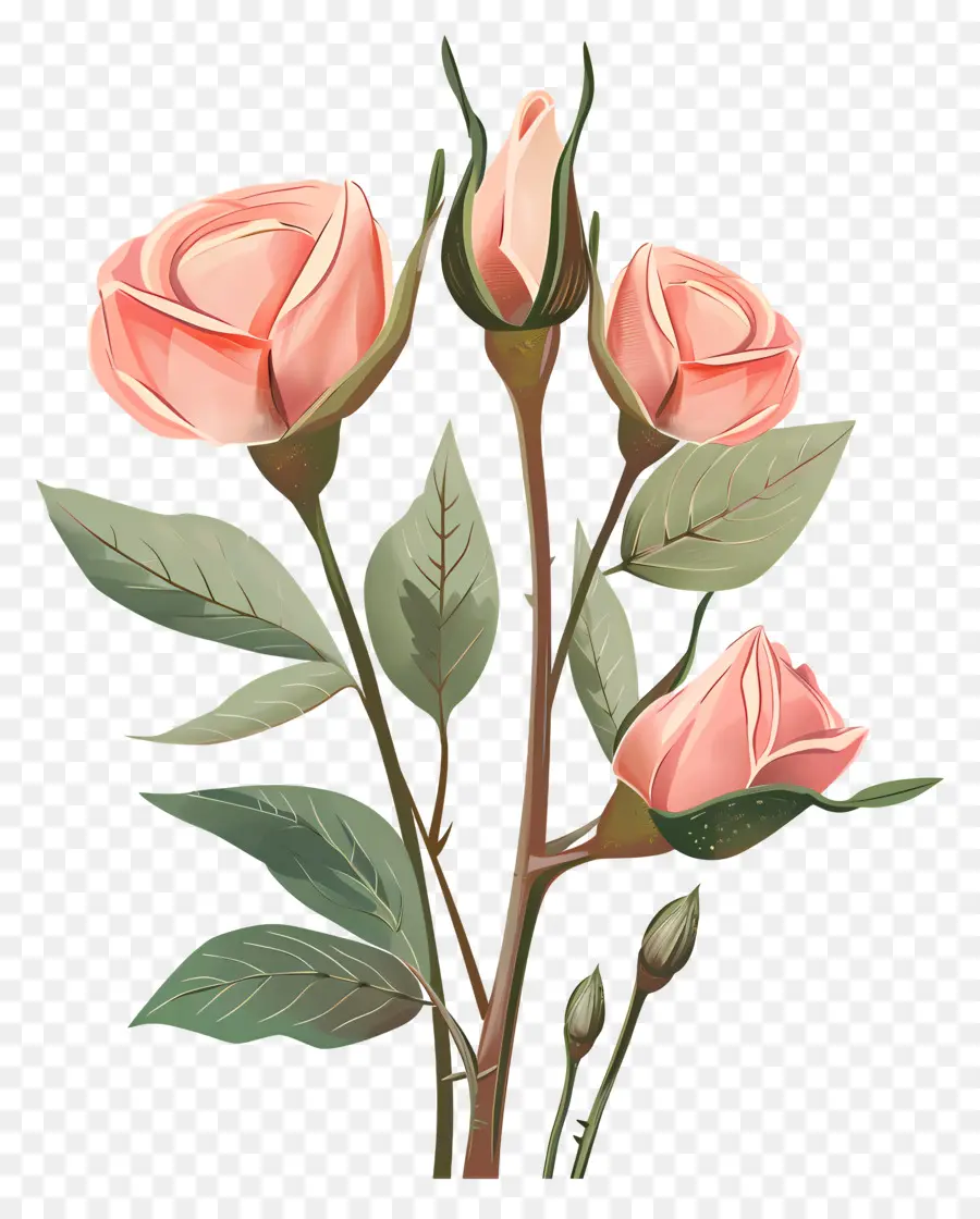 розовые бутоны，розовые розы PNG