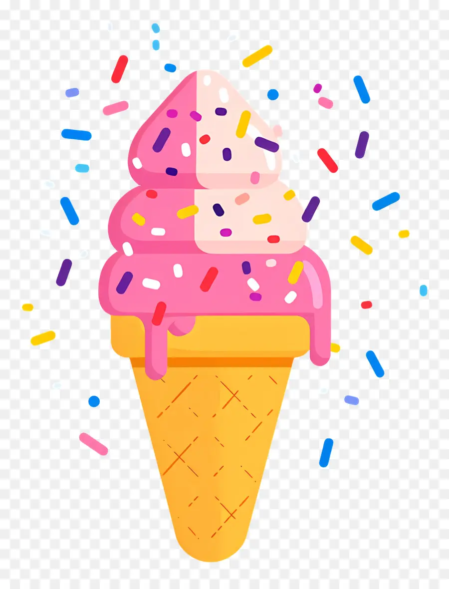 мороженое с посыпкой，розовый конус мороженого PNG