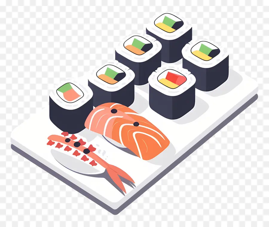 суши，лосось рулоны PNG