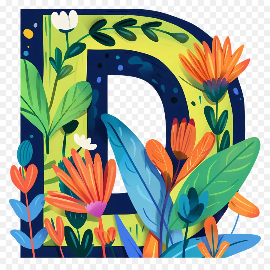 Letter D，цветочные письмо PNG