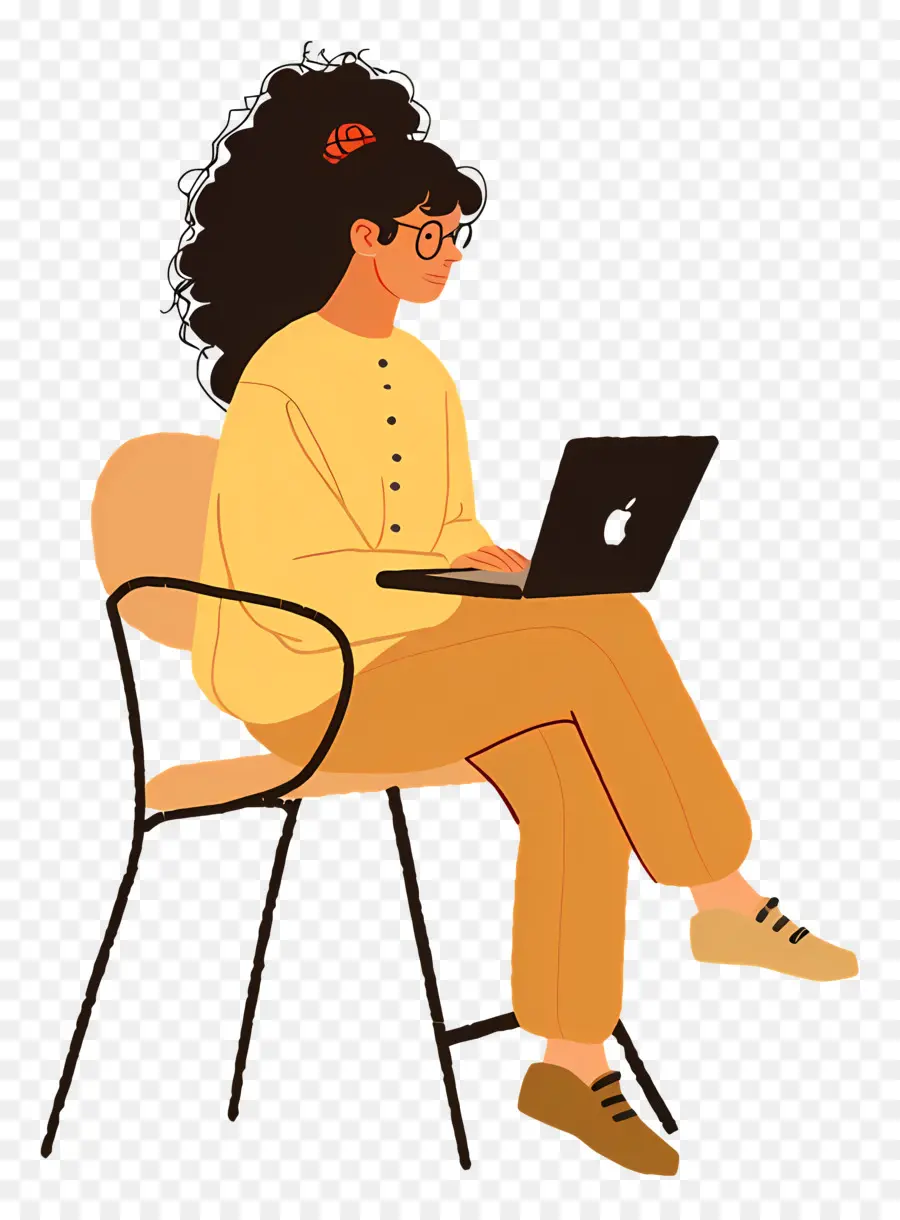 женщина работает，работает на ноутбуке PNG