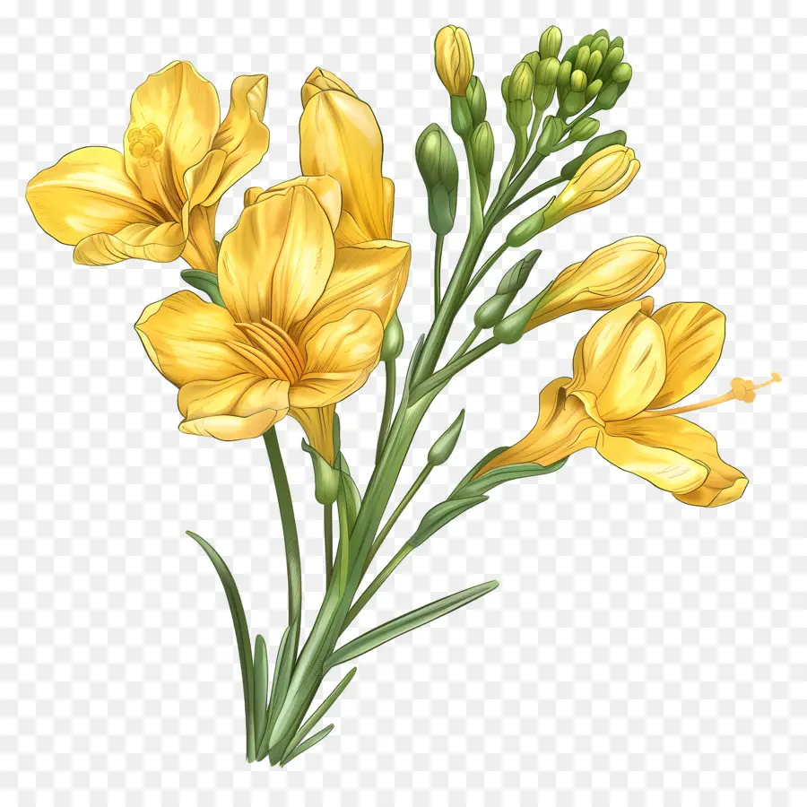 Freesia Flower，желтый цветок PNG
