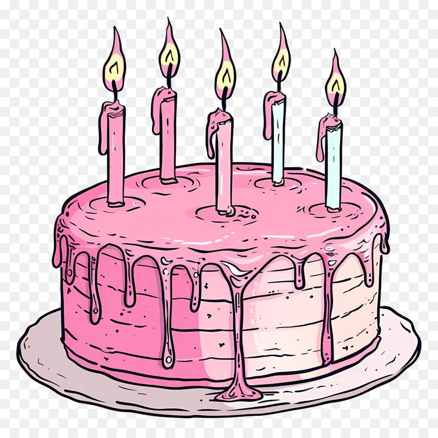 розовый торт，свечи PNG