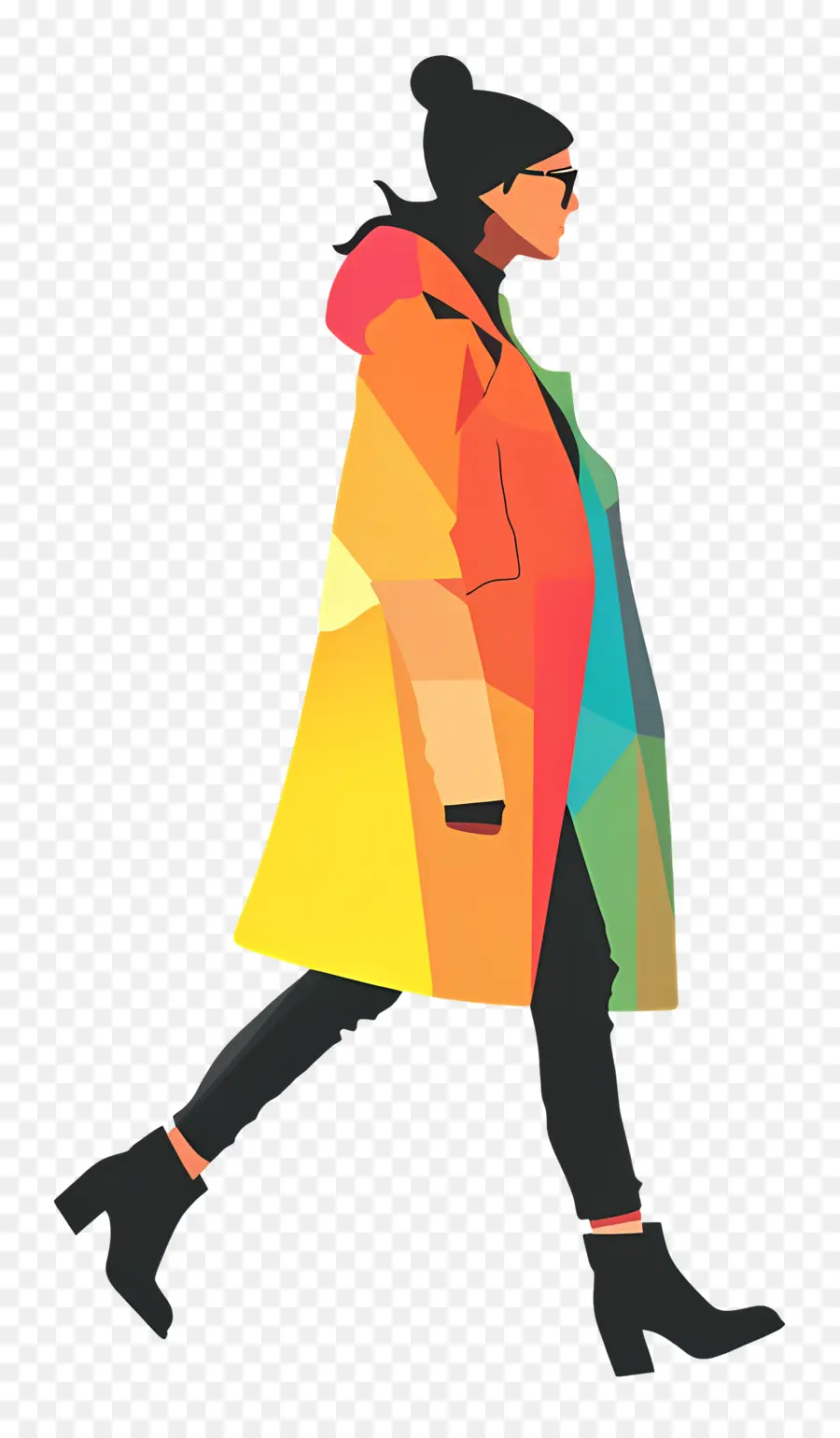 женщина ходьба，Радужная пальто PNG
