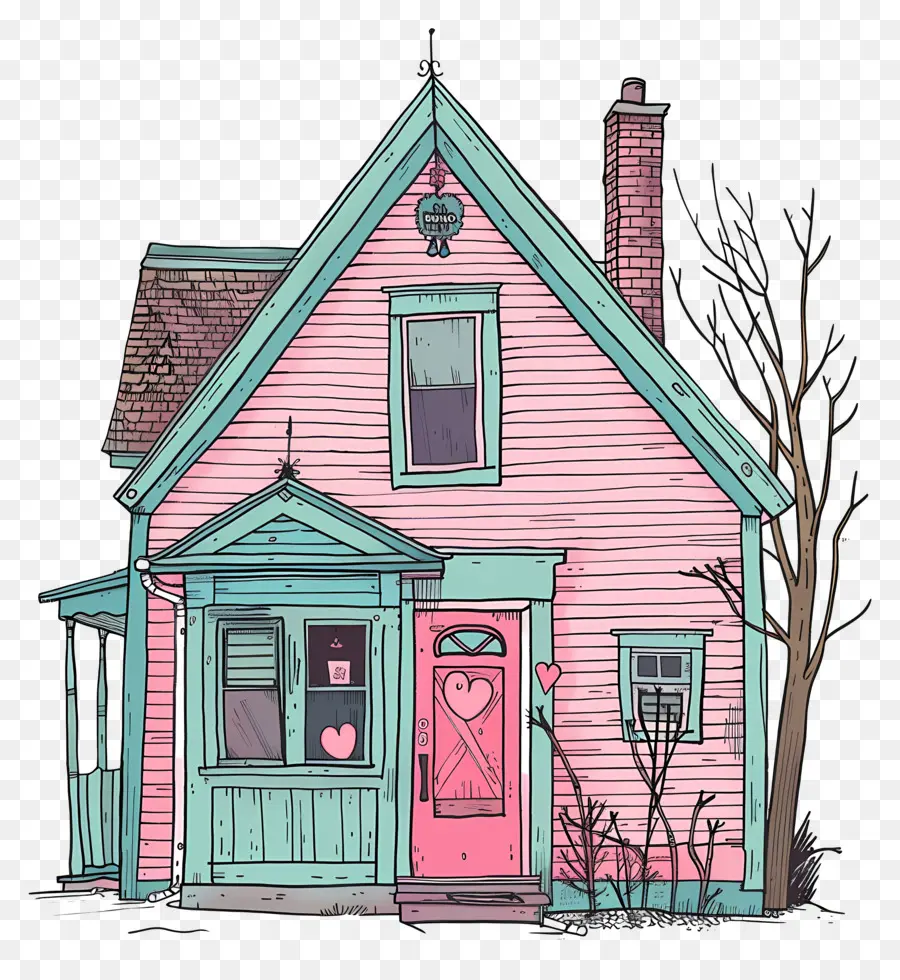 мультфильм дом，маленький розовый дом PNG