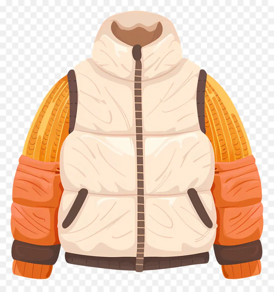 зимнее пальто，белый и оранжевый жилет PNG