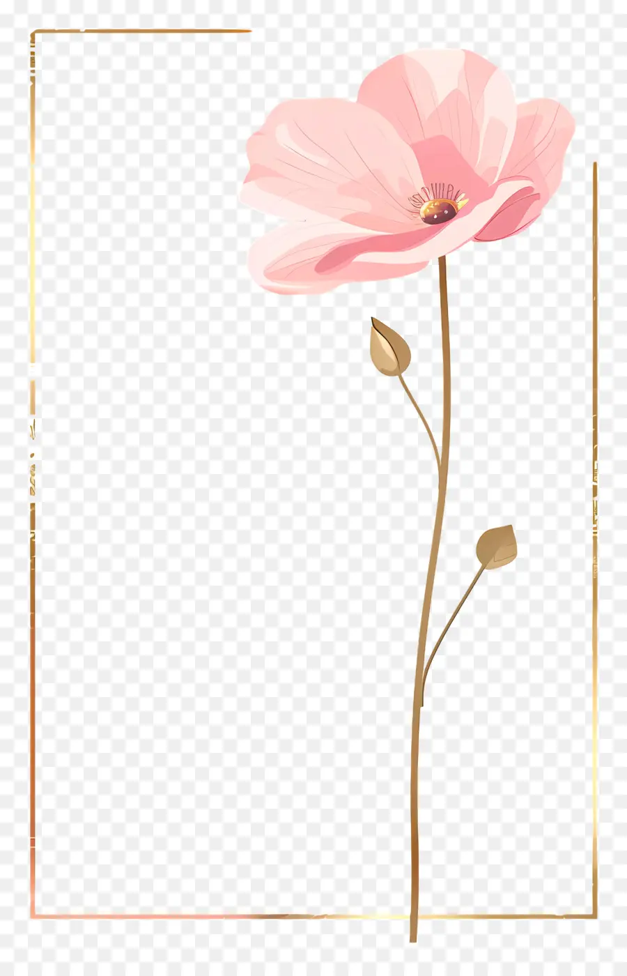 Золотая линия рама，розовый цветок PNG