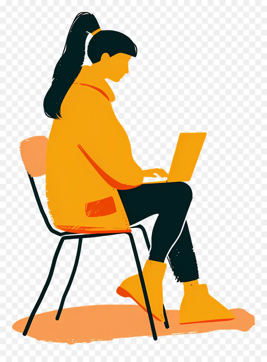 женщина работает，работает на ноутбуке PNG