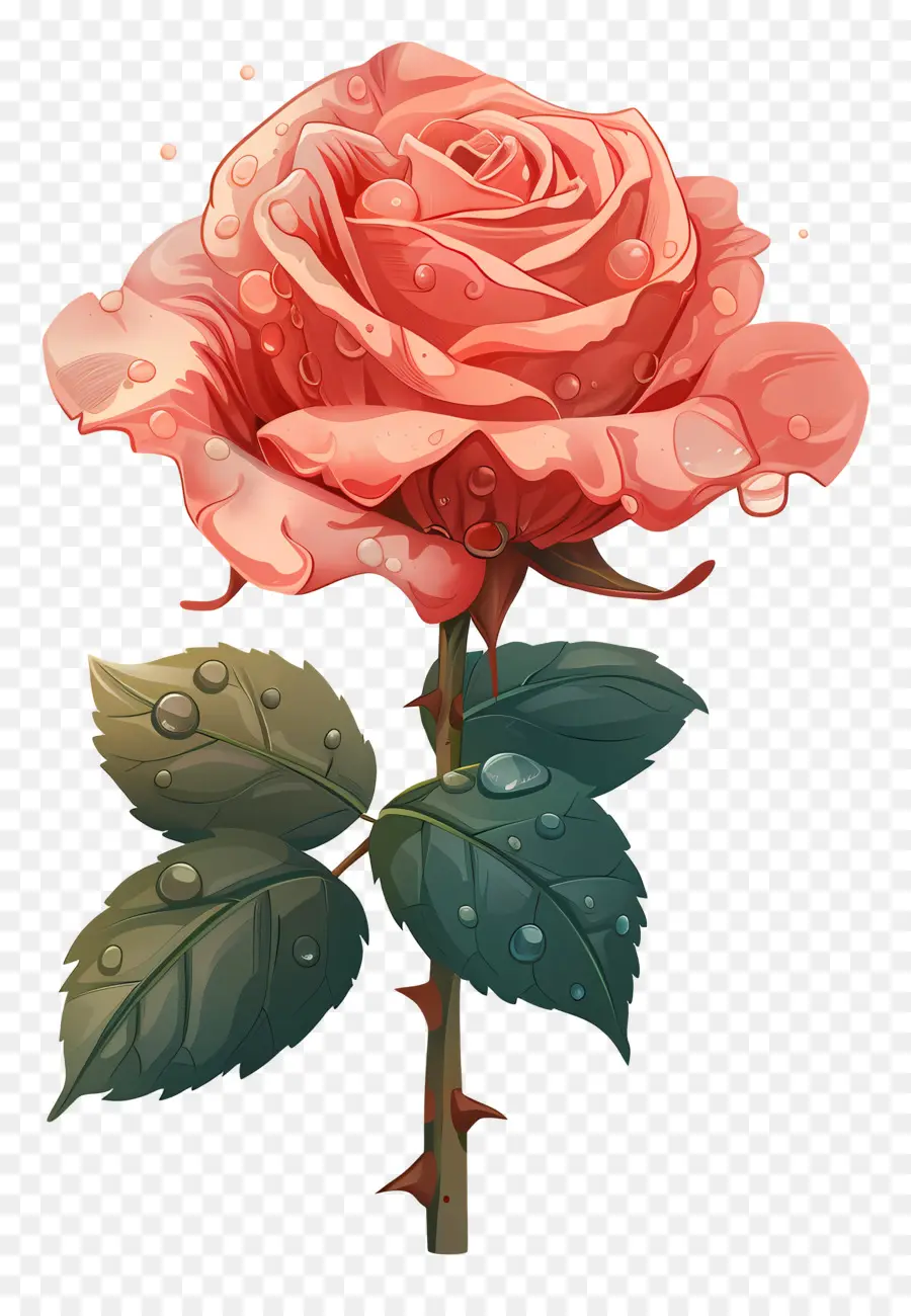 Роза с каплями росы，Pink Rose PNG