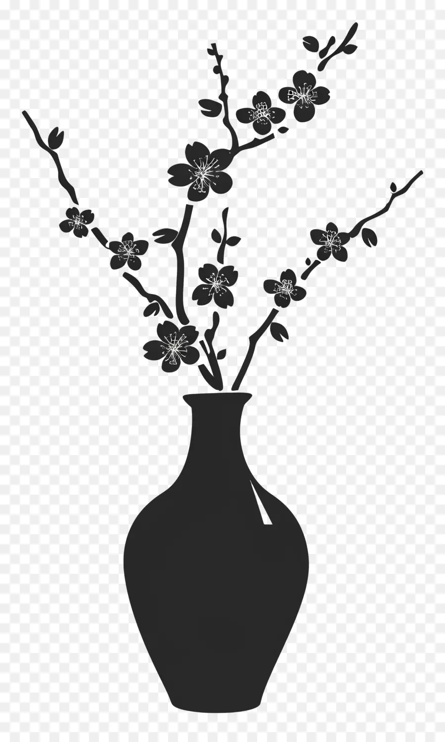 ваза силуэт，белые цветы PNG