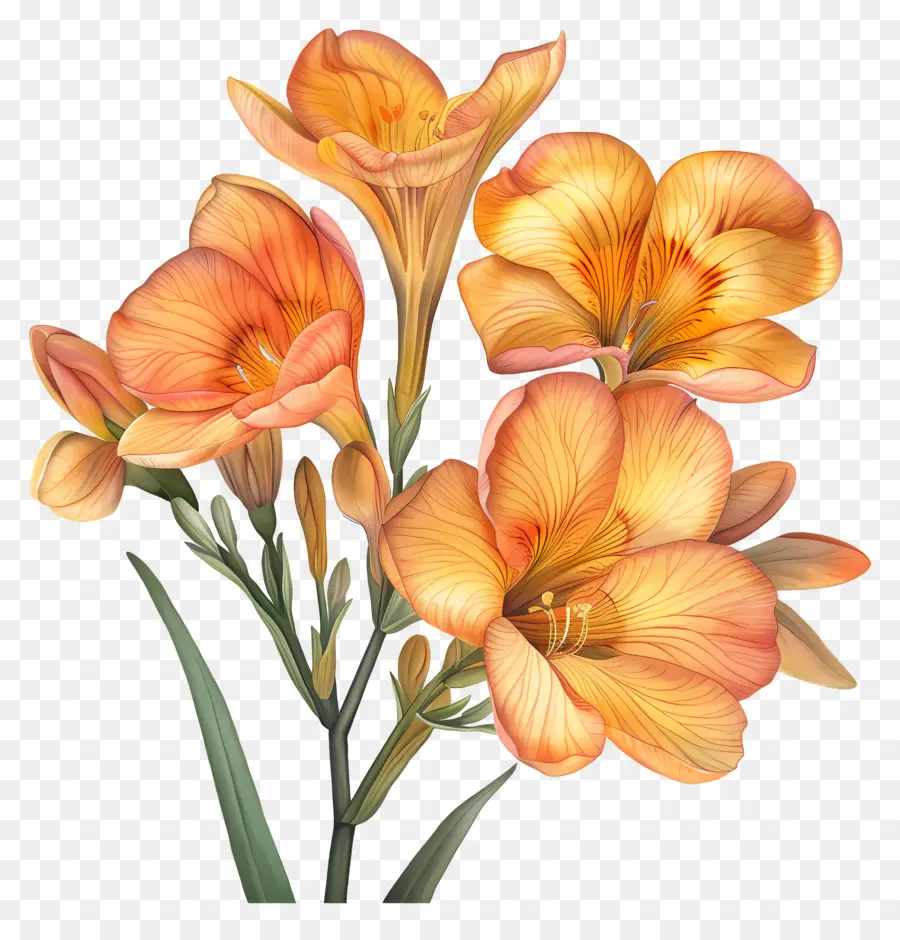 Freesia Flower，оранжевые цветы PNG