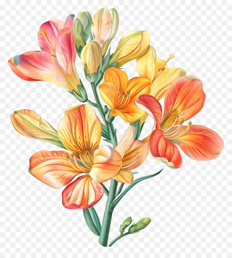Freesia Flower，оранжевые цветы PNG