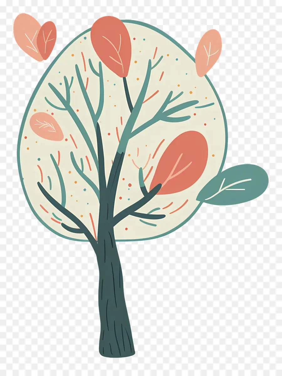 дерево мультфильм ，листья PNG