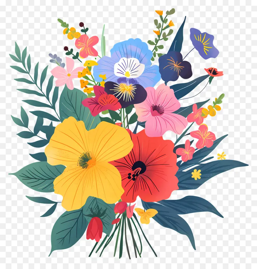 Смешанный Букет Цветов，Красочные цветы PNG