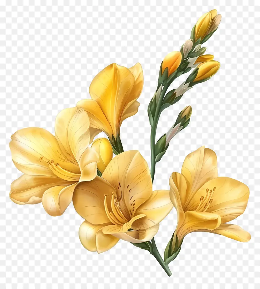 Freesia Flower，Желтые лилии PNG