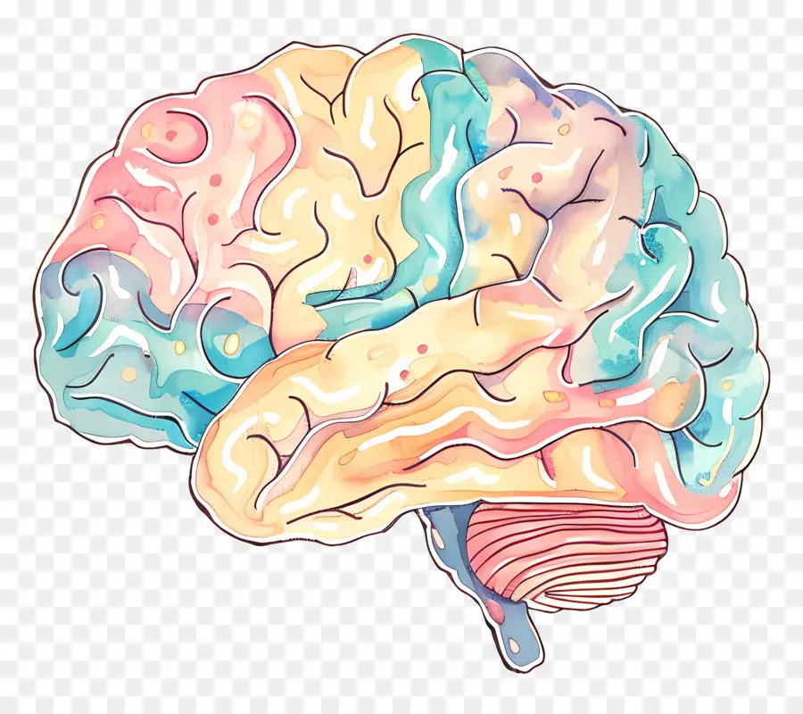 мультфильм мозг，акварельная живопись PNG