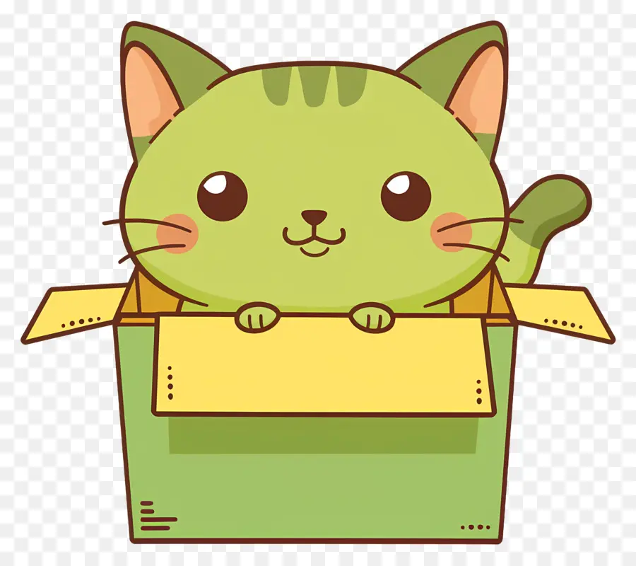 Кошка в коробке，зеленый кот PNG